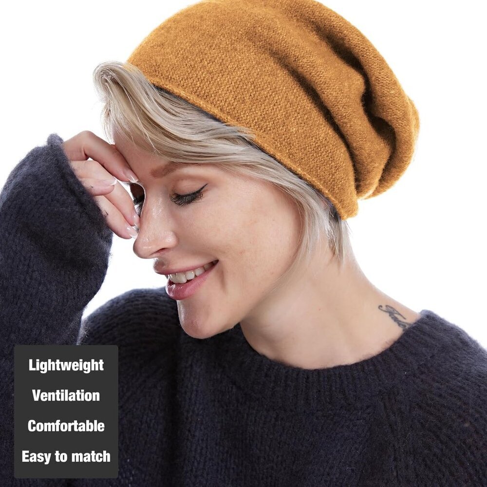 Womens Wool Blend Slouchy Beanie Hat Warm Cozy Fall Winter Fashion - Picture 4 of 5